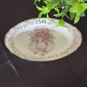 💜 Vintage celebration 25th Anniversary Silver Border Candy/Nut Dish Fine China